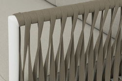 "Касабланка" диван 3-местный плетеный из роупа, каркас алюминий светло-серый (RAL7035) муар, роуп серо-коричневый 23мм, ткань бежевая 15052