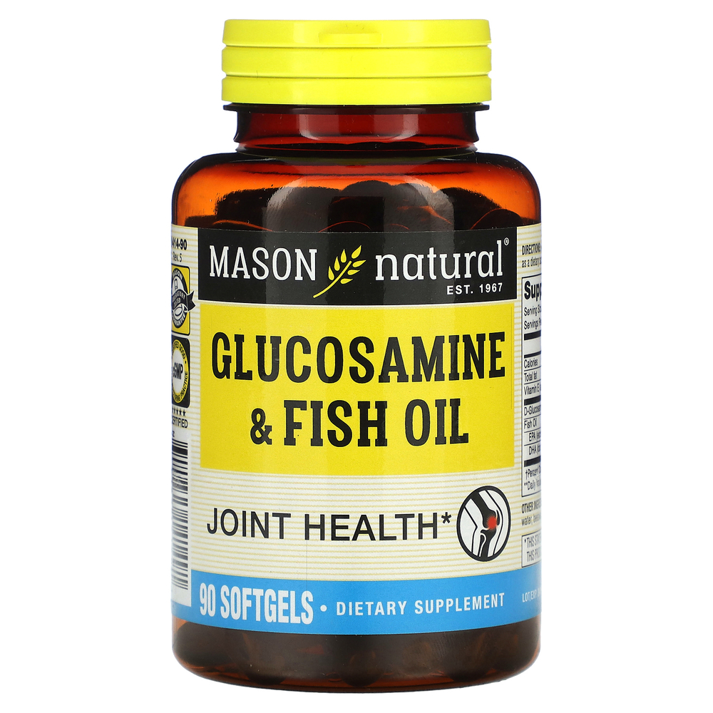 Mason Natural, Глюкозамин и рыбий жир, 90 мягких таблеток