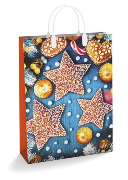 Подарочные пакеты "Пряничные звезды" 30х40+10см 150мкм (1/10шт)