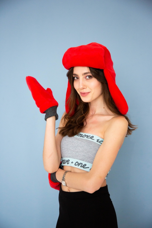 Шапка-ушанка плюшевая женская