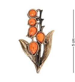 AM-2346 Брошь «Ландыш Лесной» (латунь, янтарь)