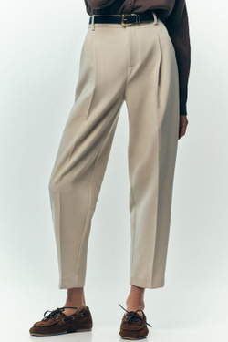 ZARA БРЮКИ С ЗАЩИПАМИ И РЕМНЕМ, СВЕТЛЫЙ ЖЕЛТО-КОРИЧНЕВЫЙ