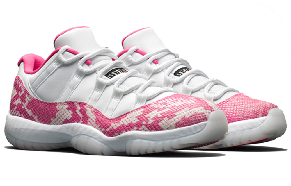 Jordan Air Jordan 11 pink snakeskin powder snake shock absorption anti-slip wear low help vintage basketball shoes white powder