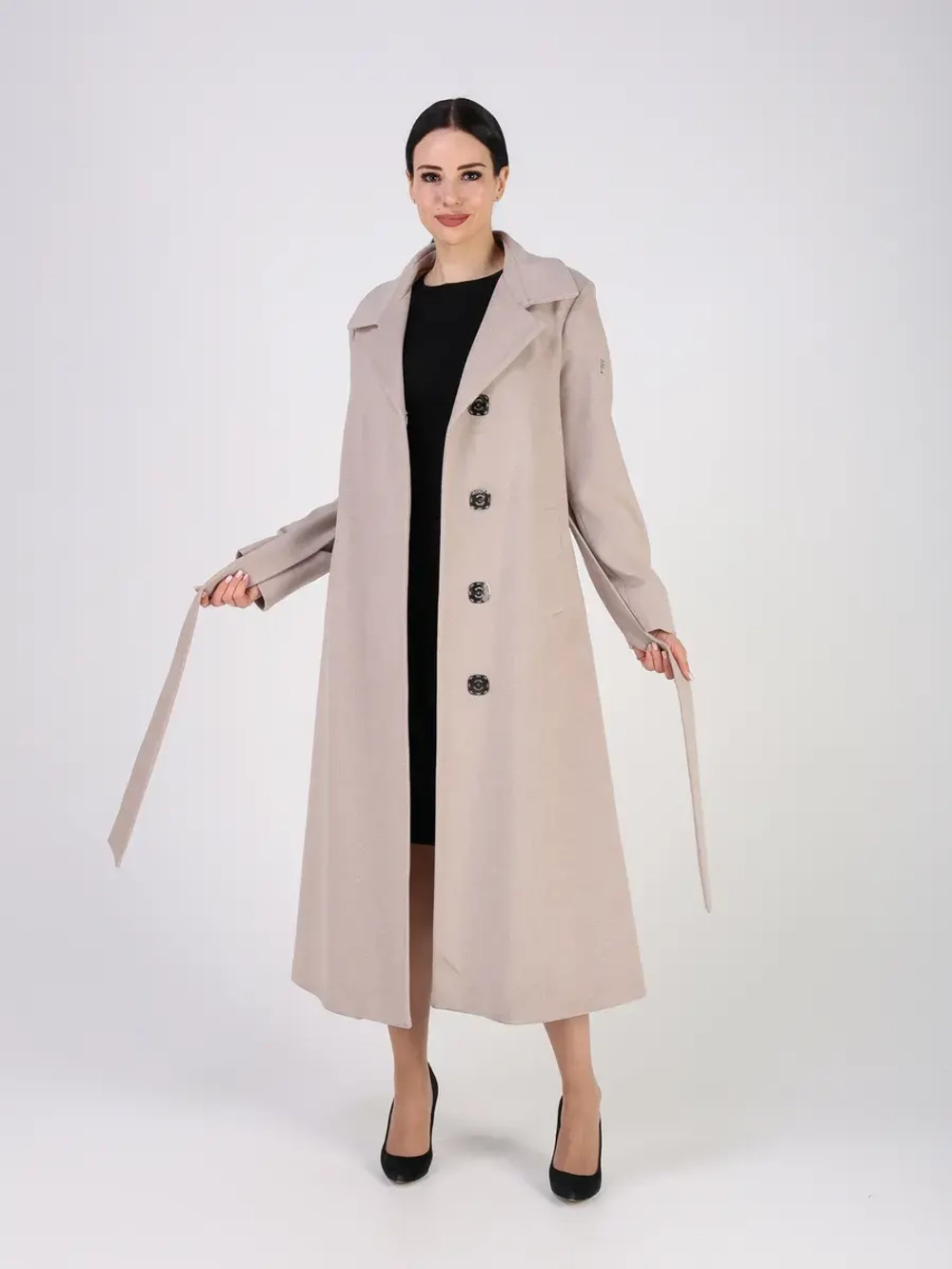 Пальто демисезонное длинное с поясом