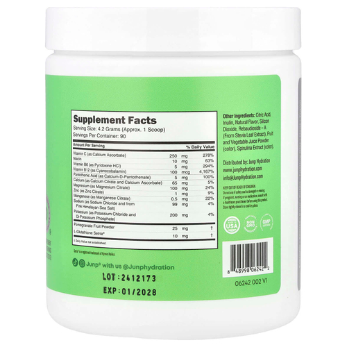 JUNP Hydration, Порошковая смесь электролитов, зеленое яблоко, 378 г (13,3 унции)