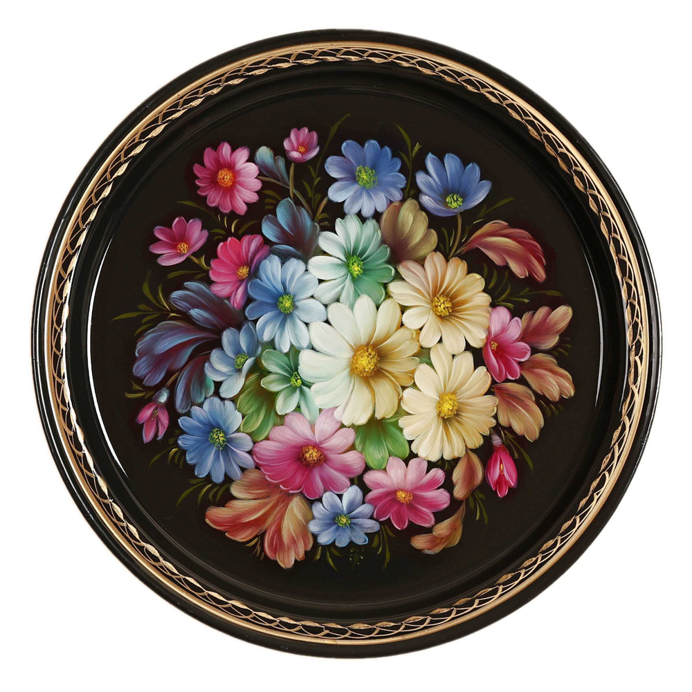 Жостовский поднос декоративный, размер 22 см (A5), металлический