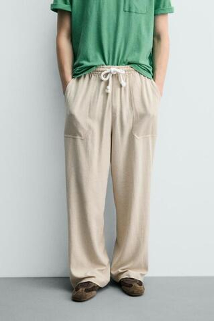 ZARA БРЮКИ RELAXED FIT В КЛЕТКУ, СВЕТЛО-БЕЖЕВЫЙ