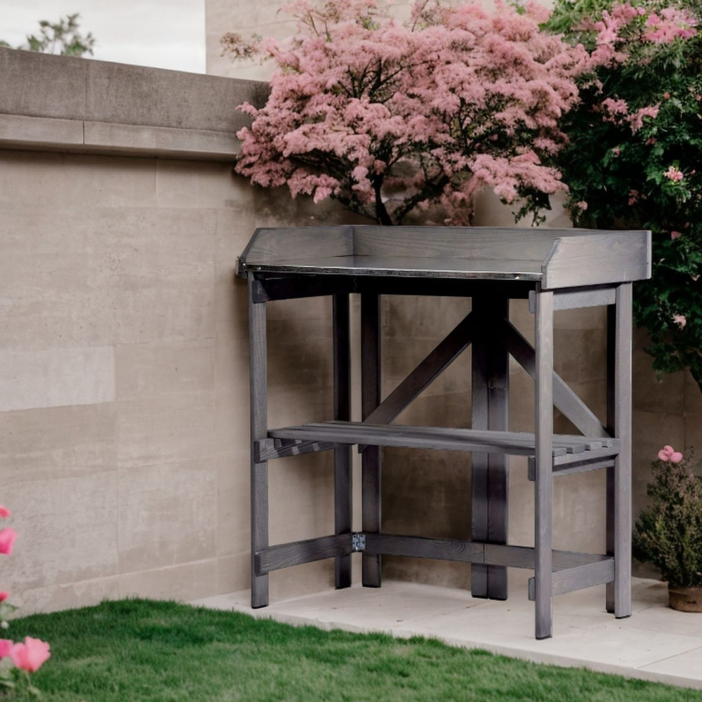 Садовый стол деревянный для сада и дачи с цинковой столешницей, для пересадки растений и цветов