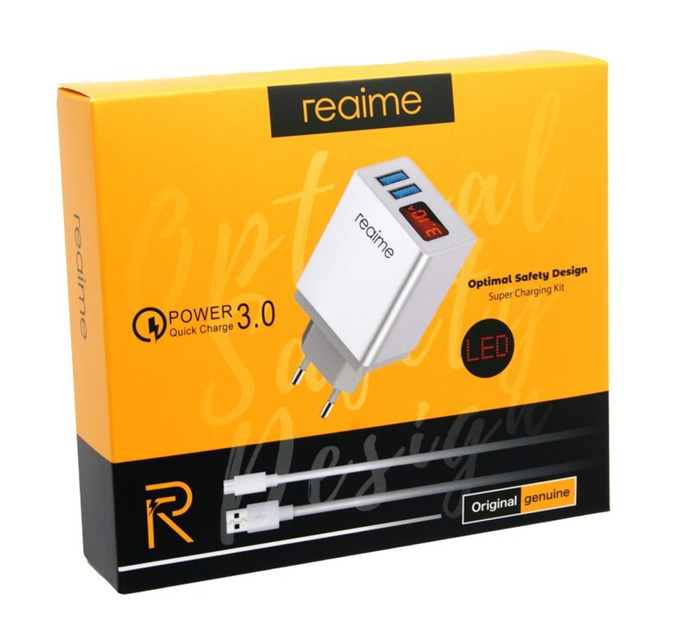 Сетевой адаптер питания REALME R201 2USB + кабель Micro QC 3.0 (белый)