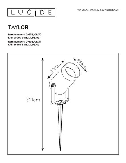 Уличный светильник Lucide Taylor 09832/01/31