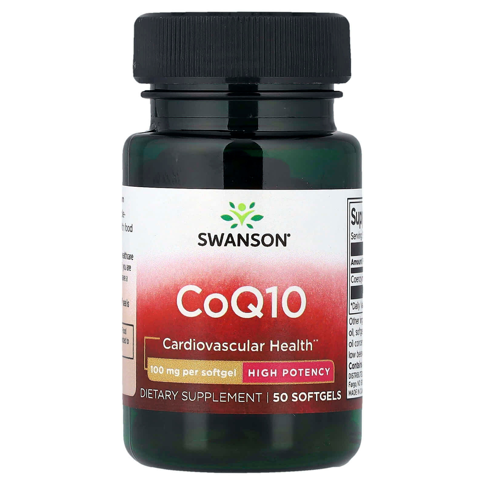 Swanson, коэнзим Q10, высокая эффективность, 100 мг, 50 мягких таблеток