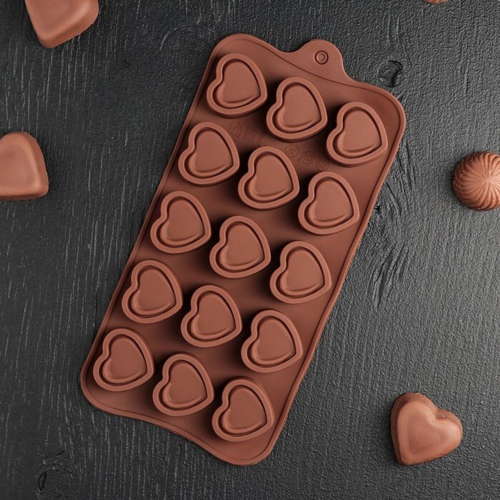 Форма для шоколада «Сладкое сердце», 22×10,5 см, 15 ячеек (2,2×2,8 см),