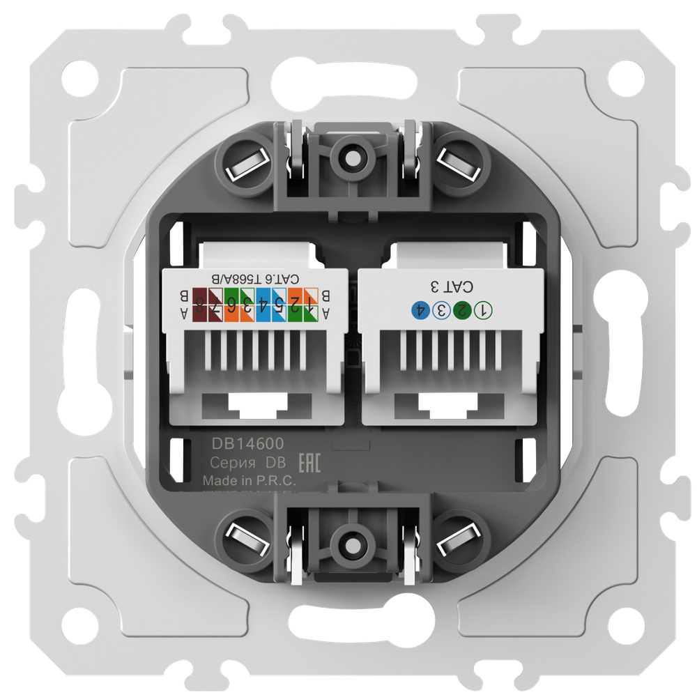 Механизм розетки RJ11 + RJ45 (двойная) cat.3/6/ClassE-4/8, серия DB