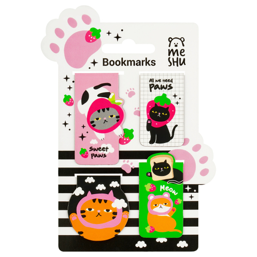 Закладки магнитные для книг "Sweet paws", 4шт., матовая ламинация, MESHU