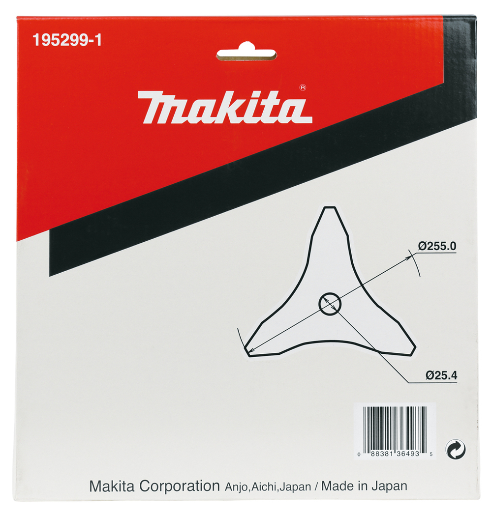 Нож для травы, 3 зуба, d- 255x25.4мм Makita 195299-1 3T 255 мм 25,4 мм