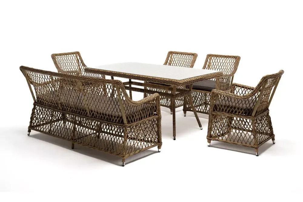 "Катания" обеденная группа плетеная на 6 персон, цвет соломенный