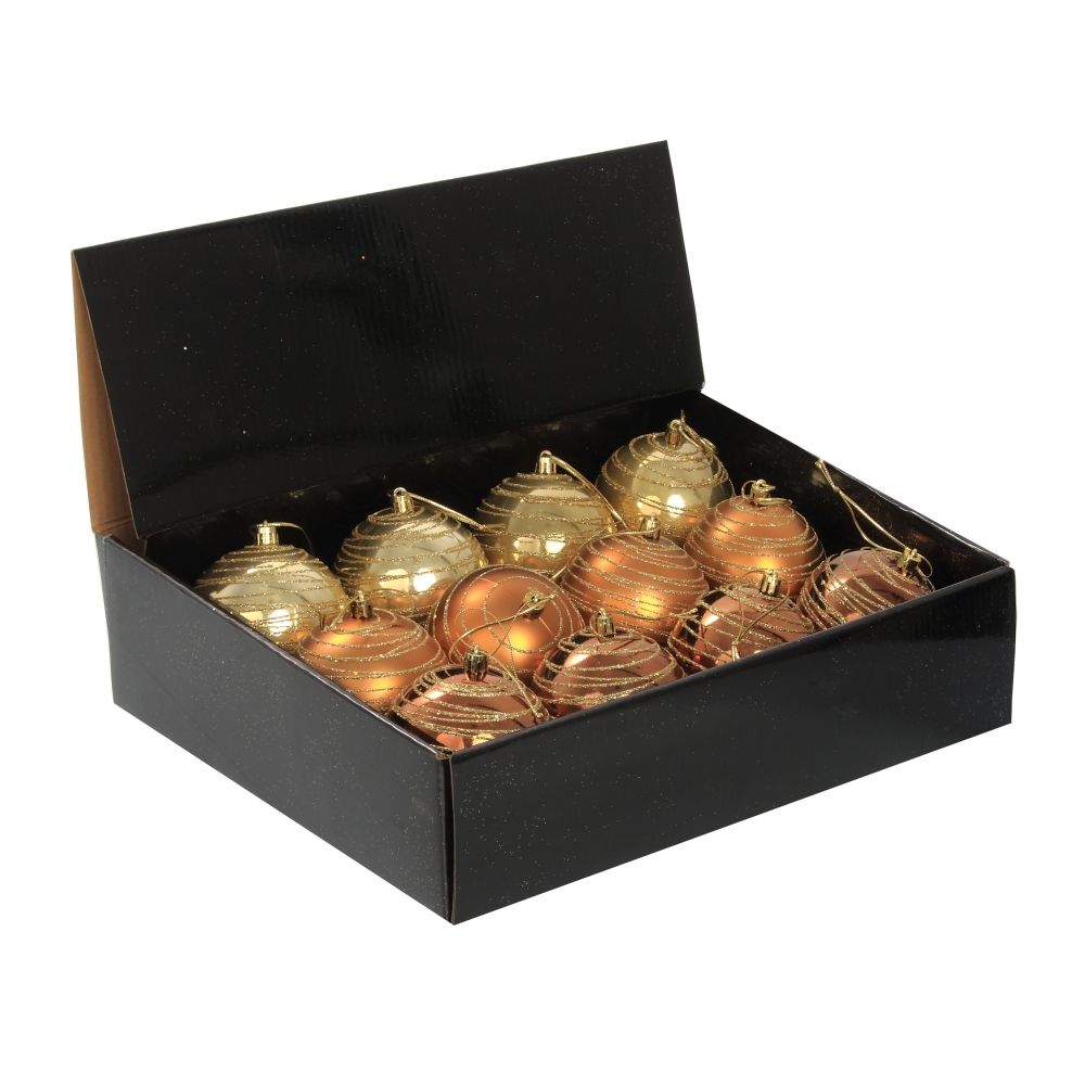 GAEM Набор из 12шт, Украшение новогоднее Шар "Спираль золотистая", D8 см, L35 W28 H21 см