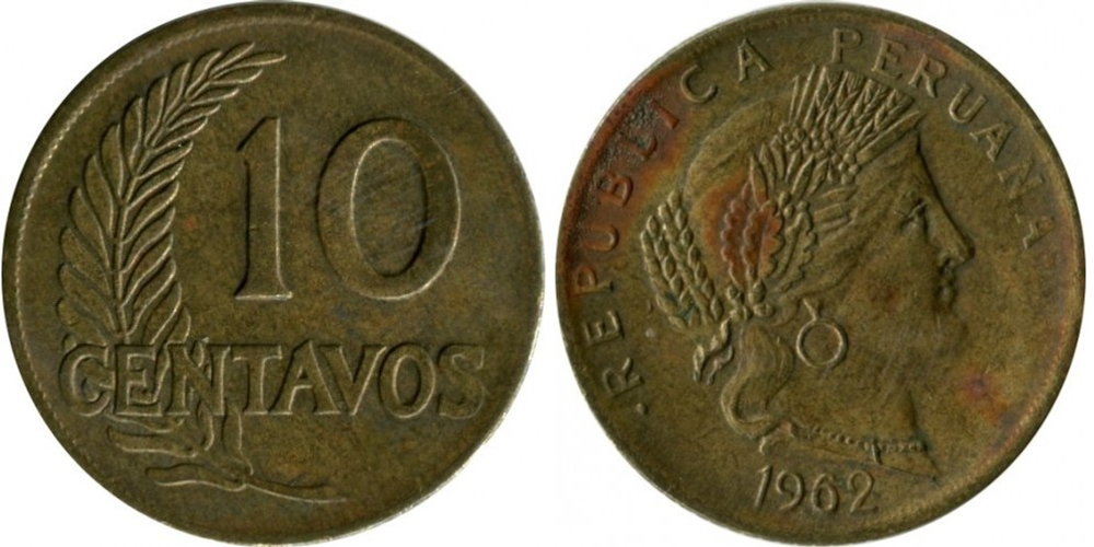 Перу 10 сентаво 1945-1965 XF