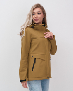 Ветровка спортивная женская с капюшоном softshell горчичного цвета 9566G