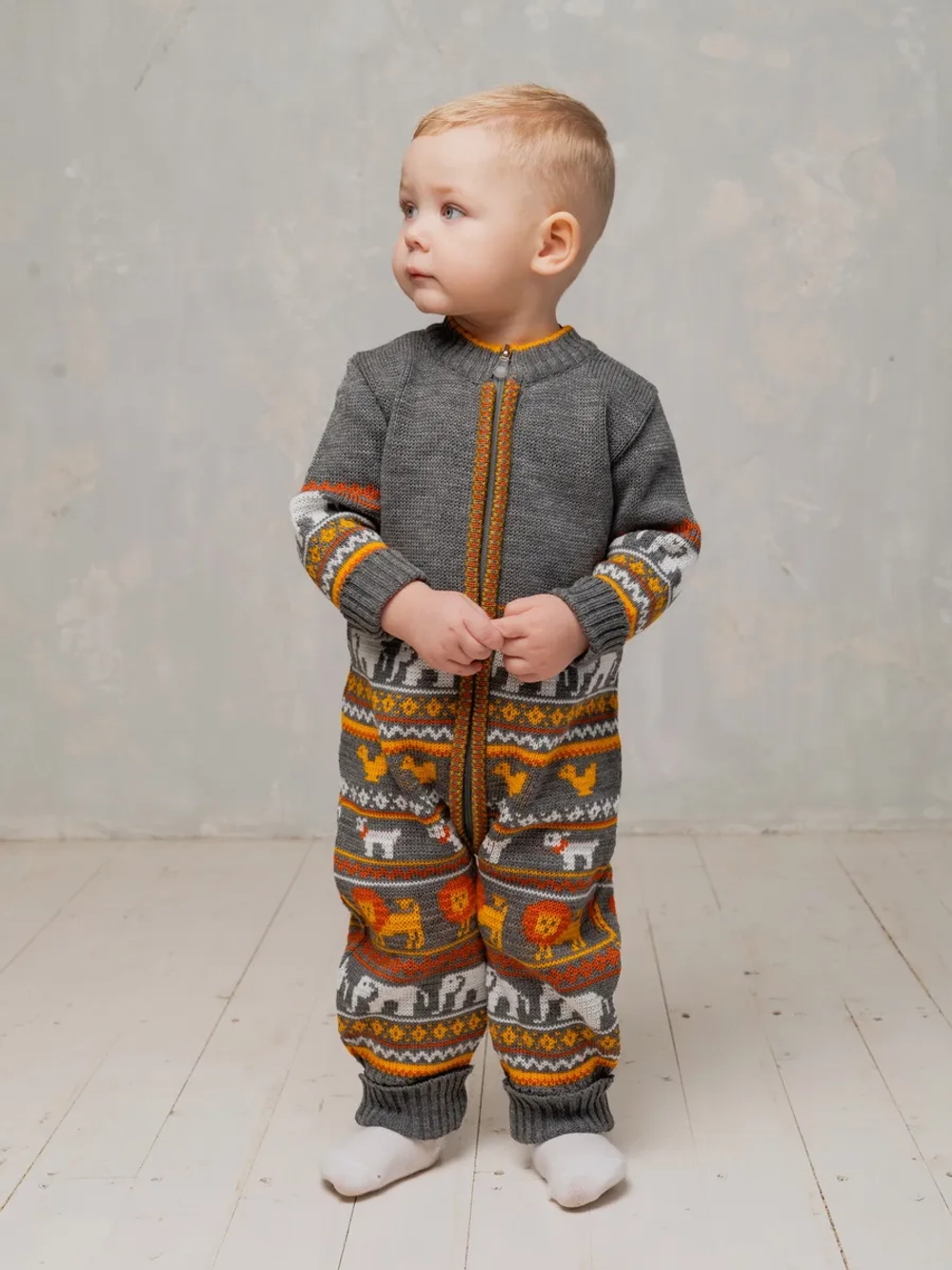 Вязаный комбинезон для новорожденных и малышей на молнии