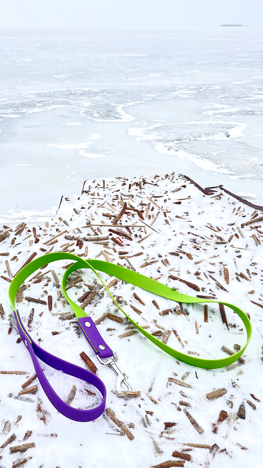 Поводок из биотана 25 мм, длина 5 м, салатовый и фиолетовый