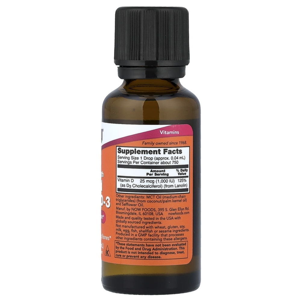 NOW Foods Liquid Vitamin D3 1000 IU 30ml , Жидкий Д3 в каплях