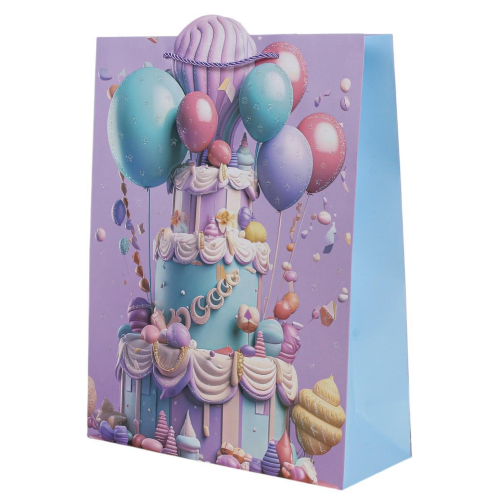 Пакет подарочный "Праздник" 30*39*11см, тисн.серебр,ручки-шнурок,4 диз.