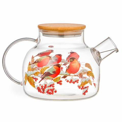 Чайник заварочный 1л "Снегири" с бамбуковой крышкой