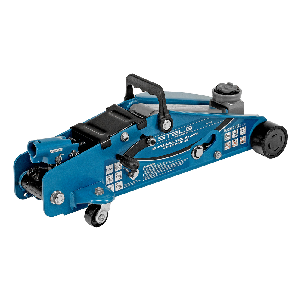 Домкрат гидравлический подкатной с фиксатором, 2.5 т, Safety Pin, 140-385 мм, в кейсе Stels
