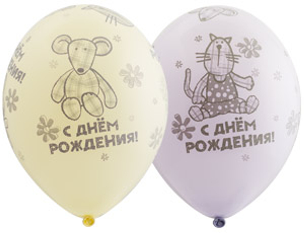 Воздушный Шар Шелкография паст 14" ДР Зверюшки-игрушки 36см с гелием и обработкой