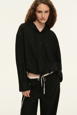 Жакет с капюшоном ((Рири)), черный в полоску