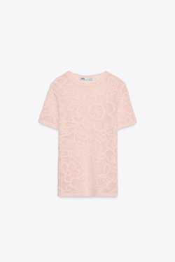 ZARA ТРИКОТАЖНЫЙ ТОП С РЕЛЬЕФНЫМ ЦВЕТОЧНЫМ УЗОРОМ, СВЕТЛО-РОЗОВЫЙ