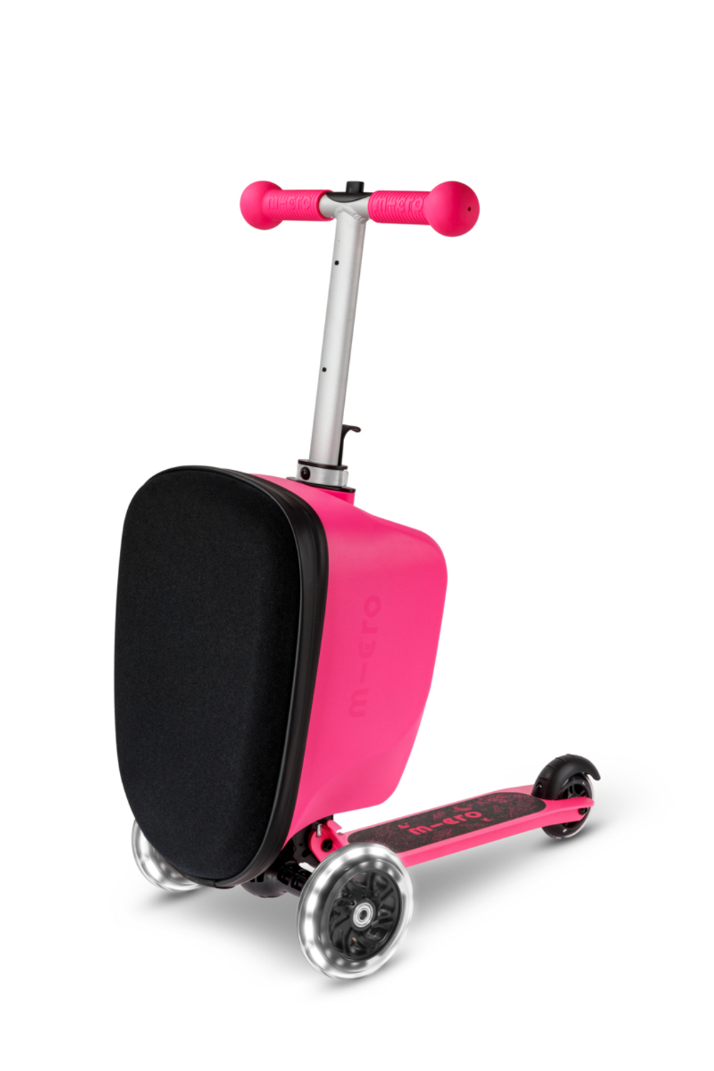 Чемокат Micro Luggage Junior LED розовый с наклейками