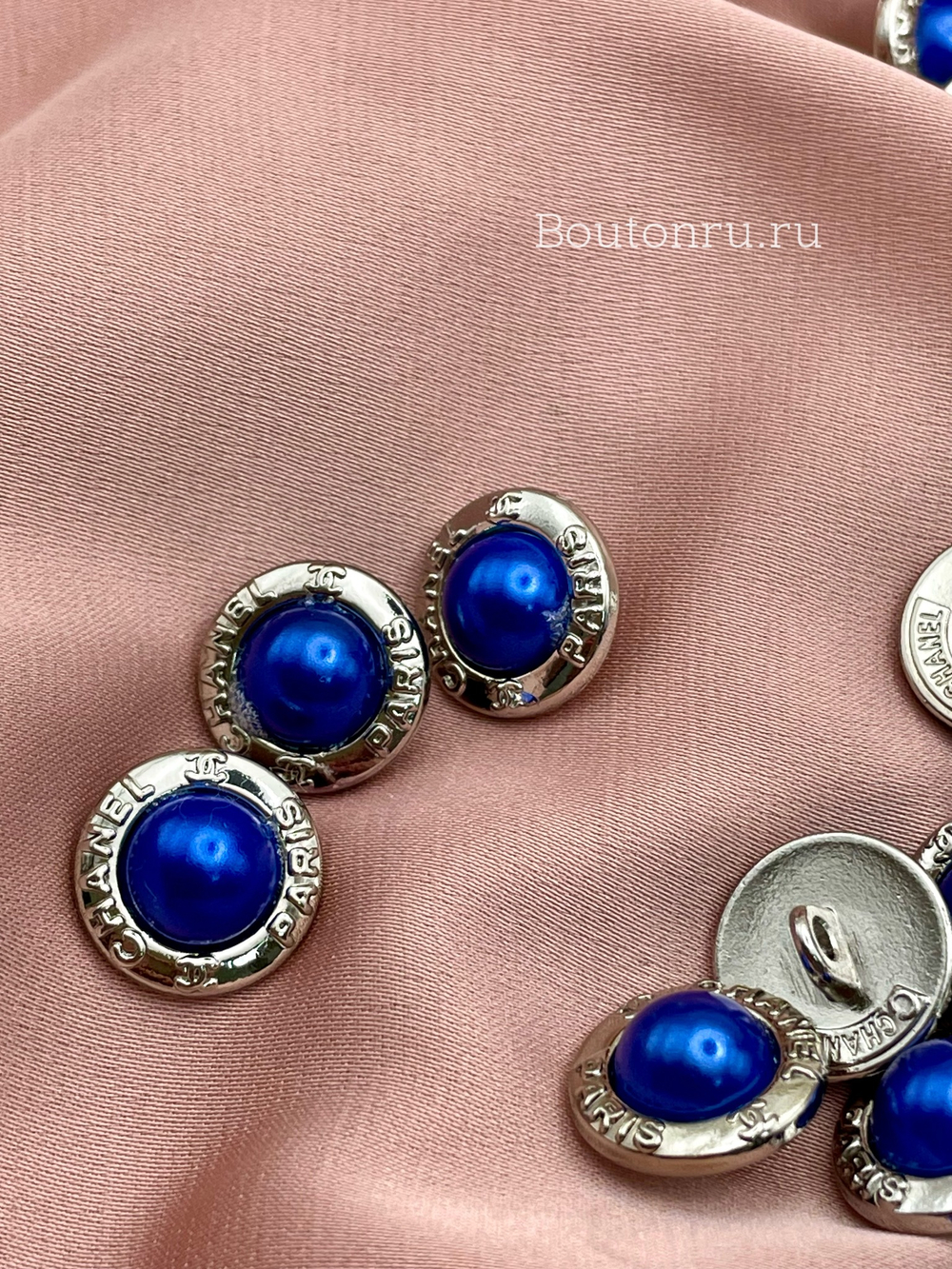 Пуговицы Шан. Жемчуг серебро Синий василёк (скидка)