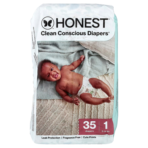 The Honest Company, Clean Conscious Diapers™, размер 1, 8-14 фунтов, Turtle Time, 35 подгузников