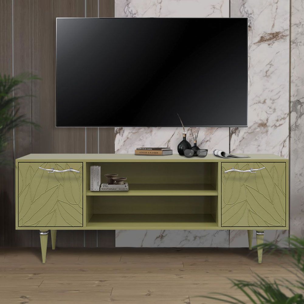 Тумба под ТВ Арт Колор leaves 155см Классик Сильвер Зеленая олива