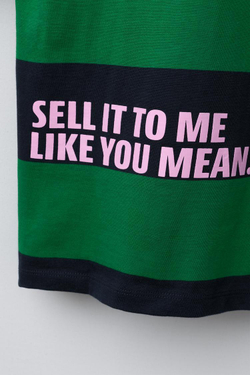 ZARA ЛОНГСЛИВ ИЗ ПЛОТНОЙ ТКАНИ В ПОЛОСКУ С НАДПИСЬЮ, ЗЕЛЕНЫЙ