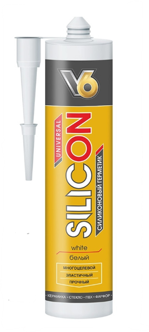 Герметик силиконовый универсальный Белый, 260мл, для нар./внутр. работ, V6, 02-03-11