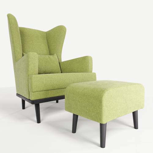 Комплект кресла и пуфа Фантазёр рогожка D-7 (Зелёный) на высоких ножках, для отдыха и чтения книг. В гостиную, балкон, спальню и переговорную комнату.