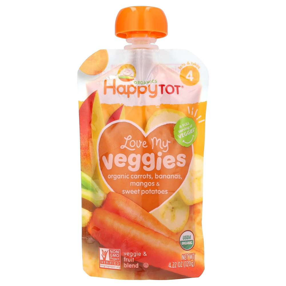 Happy Family Organics, Happy Tot, Love My Veggies, этап 4, органическая морковь, бананы, манго и батат, 120 г (4,22 унции)
