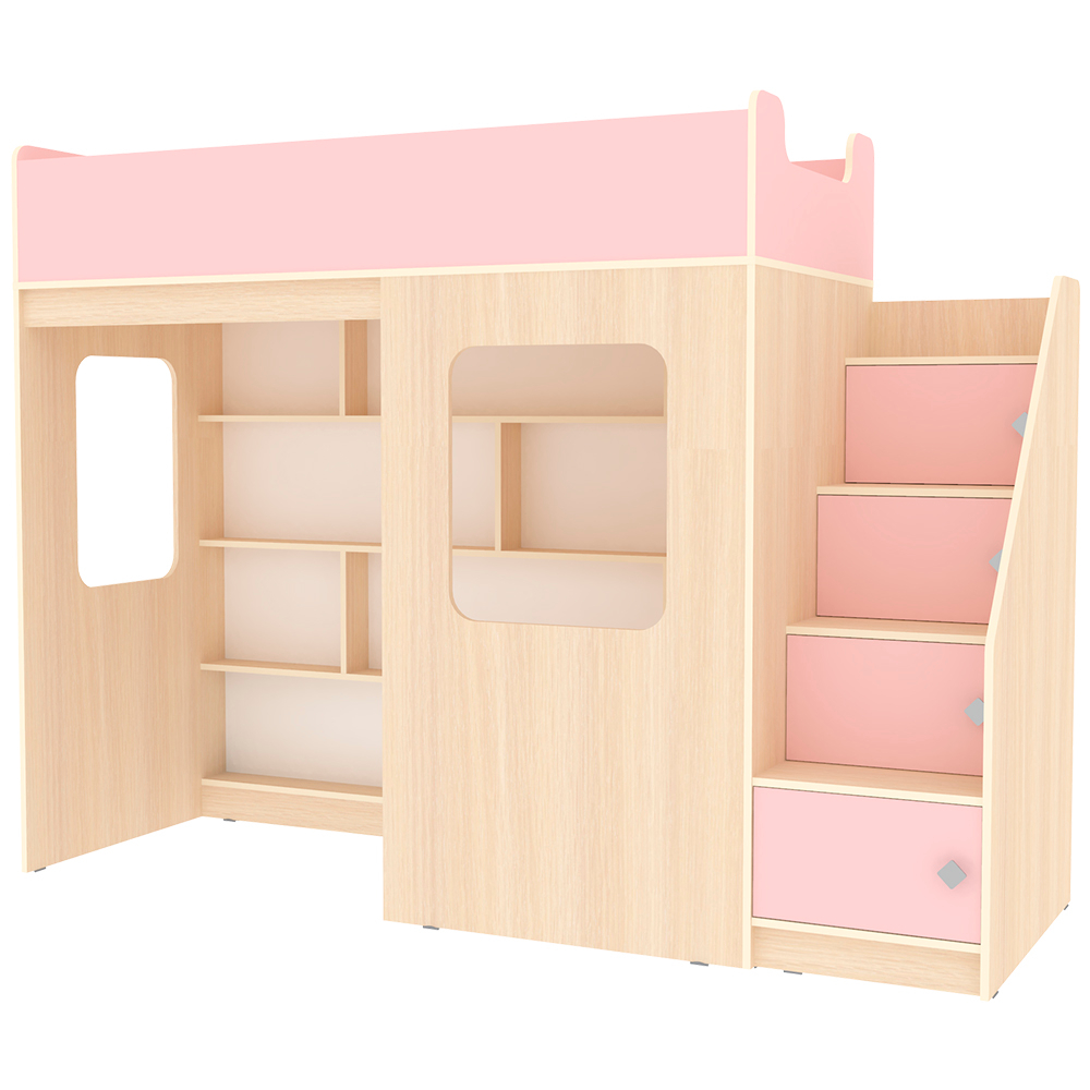 Кровать-чердак КарИВи Л-С604.3 75x175  Дуб Молочный Розовый