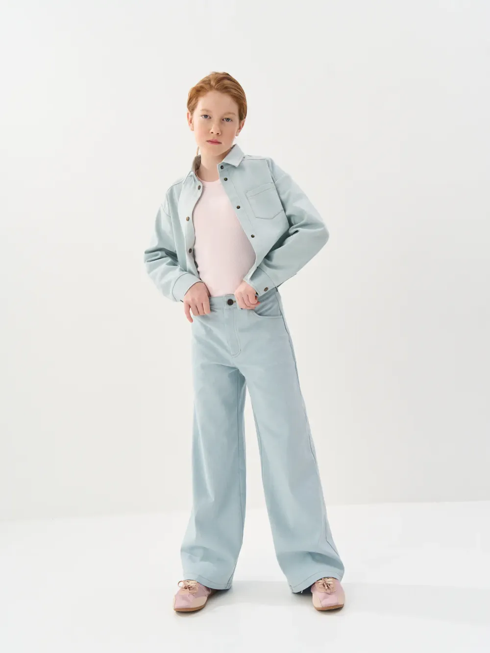 Брюки палаццо джинсовые "Серо-голубые" 7+