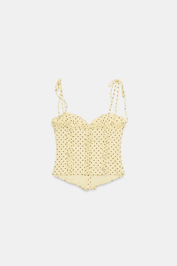 ZARA ТОП ИЗ ПОПЛИНА В ГОРОШЕК С ВОЛАНАМИ, ЖЕЛТЫЙ