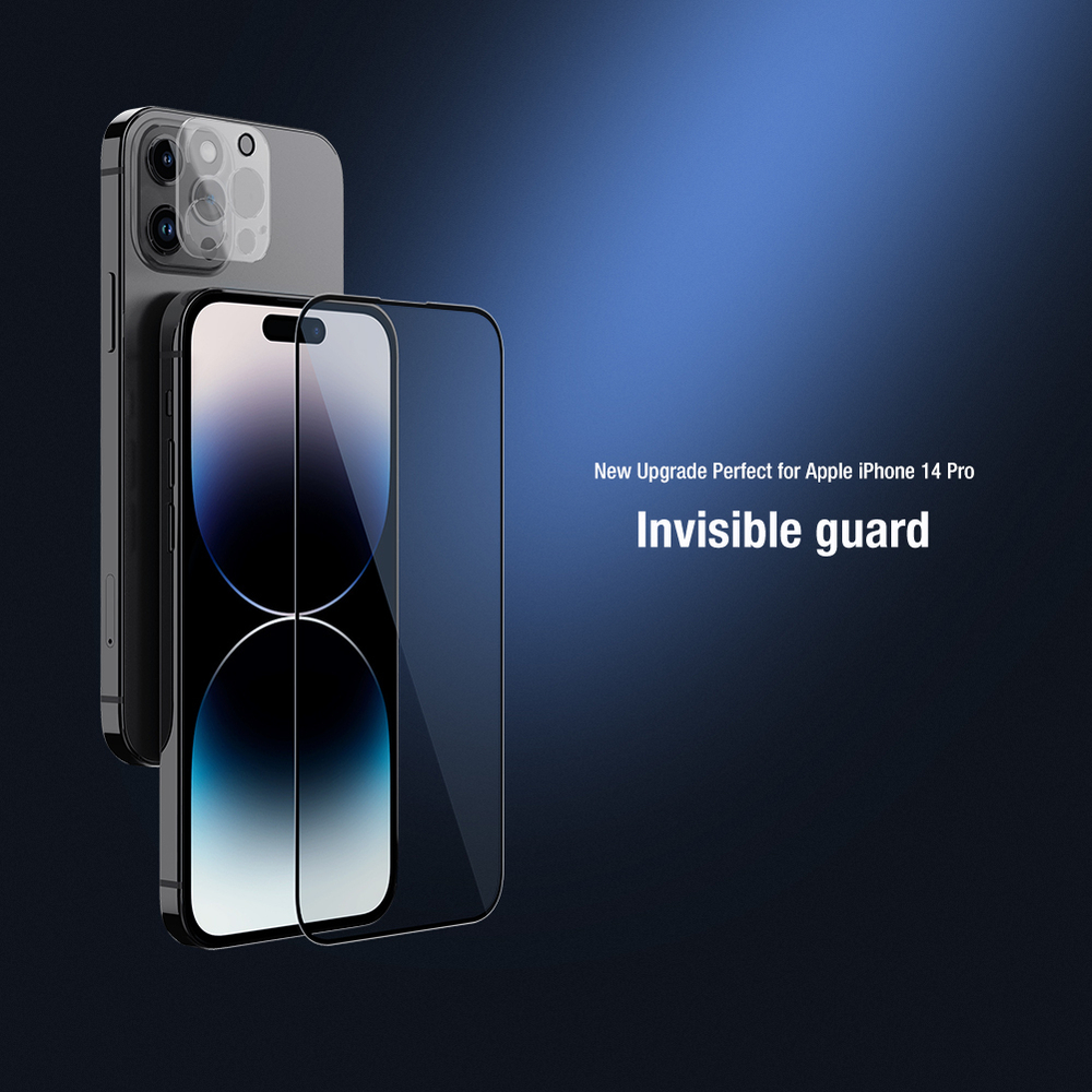 Стекло на экран и защитные линзы на камеру от Nillkin для iPhone 14 Pro Max, (комплект 2 в 1) серия 2-in-1 HD Full Screen Tempered Glass Screen Protector