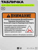 Табличка для обеспечения безопасности "Внимание, опасность возникновения дуговой вспышки", для производства, предприятия, организаций, 40х30 см, Silver Plane x Айдентика Технолоджи