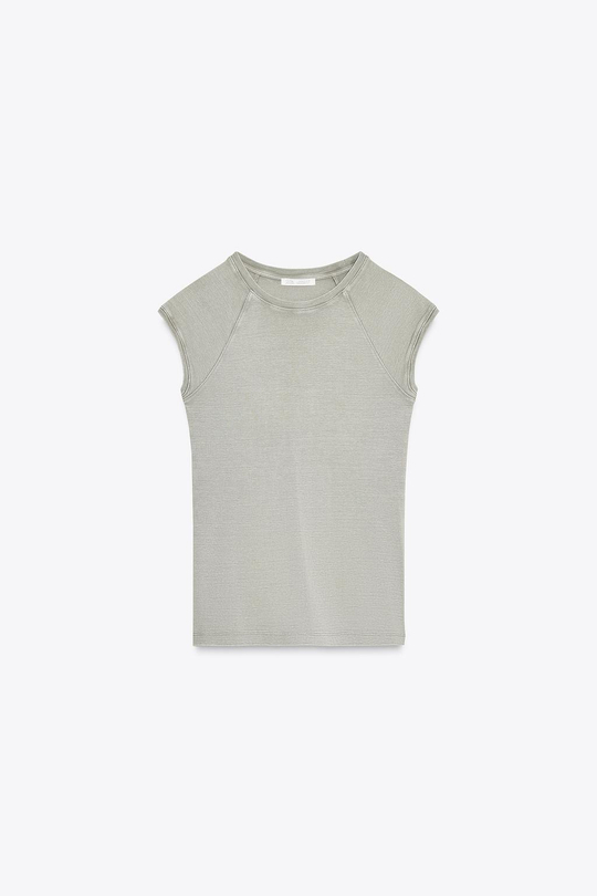 ZARA ФУТБОЛКА ИЗ ХЛОПКА С ЭФФЕКТОМ ПОТЕРТОСТИ, СВЕТЛО-СЕРЫЙ