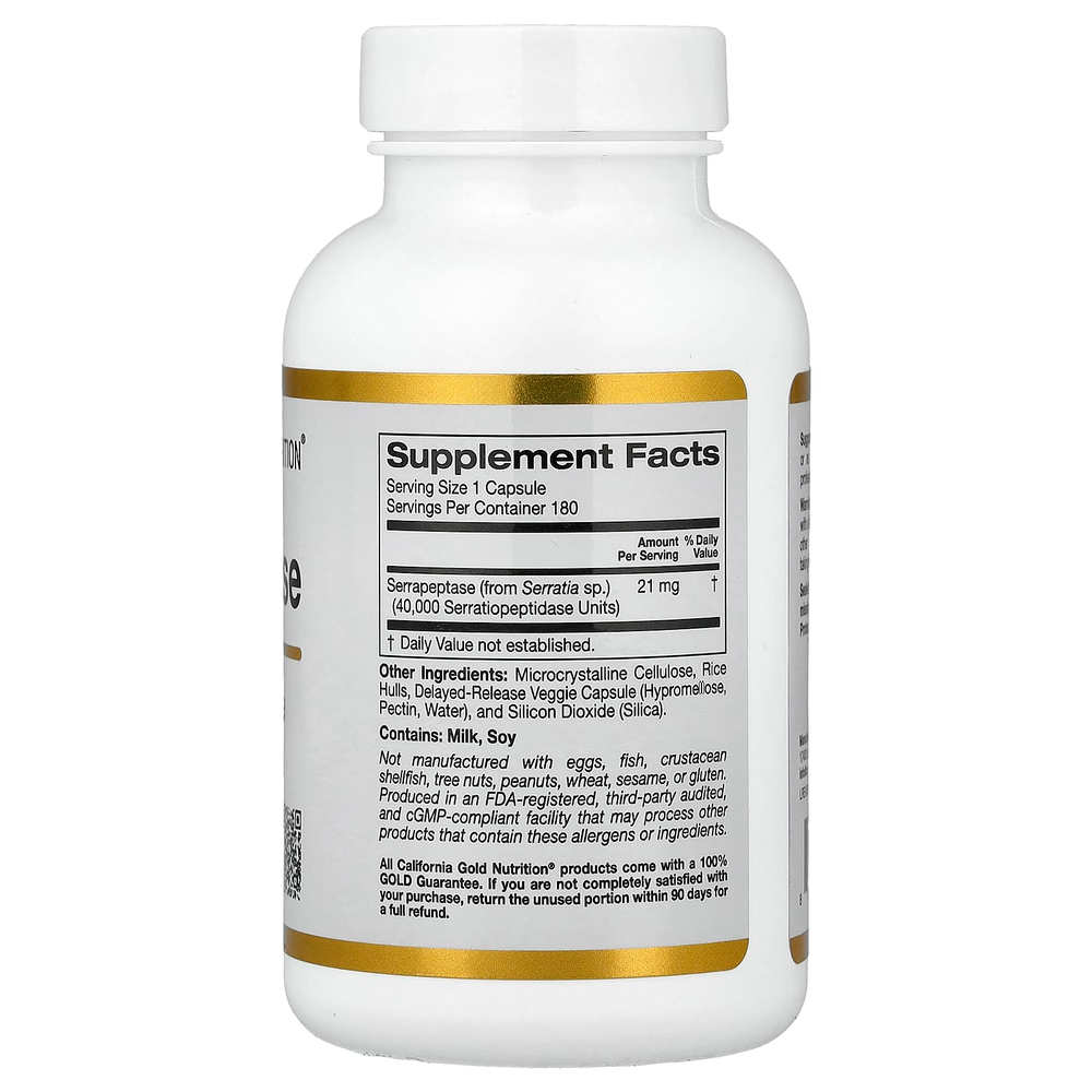 California Gold Nutrition, серрапептаза, протеолитический фермент, 40 000 SPU, 180 растительных капсул