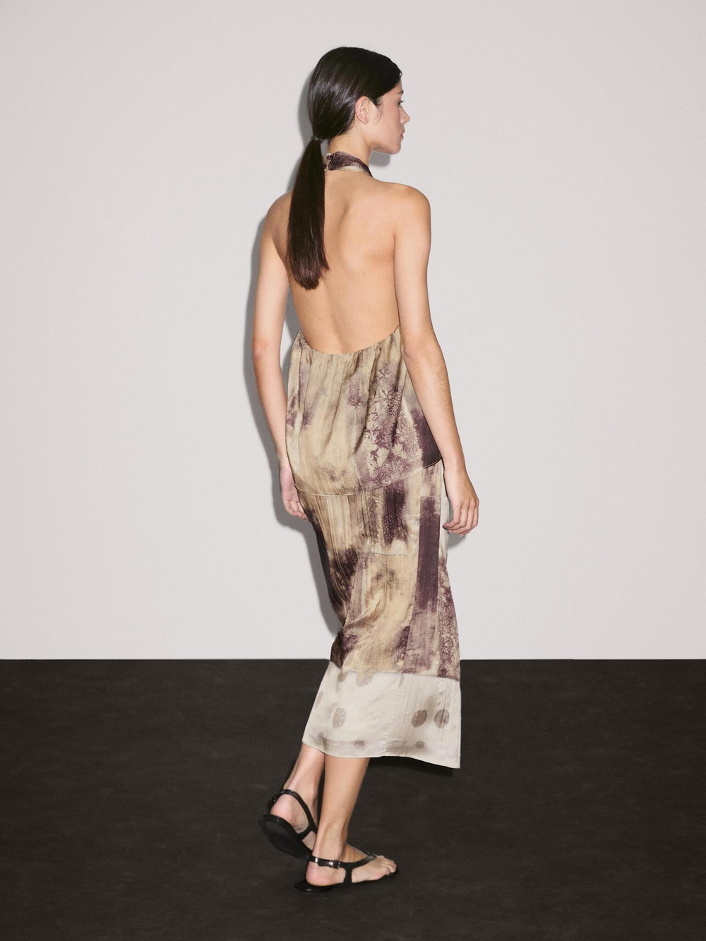 Massimo Dutti Атласная юбка миди с принтом, бордо