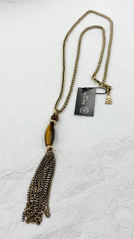 Сотуар с тигровым глазом и кисточкой, оттенок золото антик