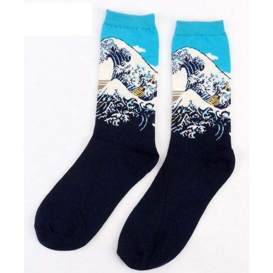 Носки с принтом "Большая волна в Канагаве" Кацусика Хокусай длинные Hobby Line